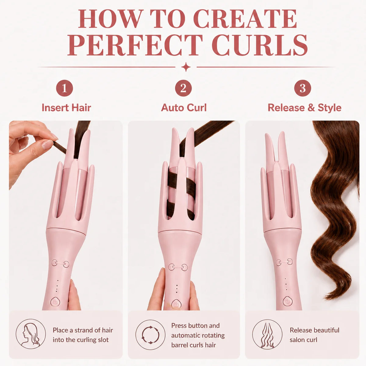 Automatic Hair Curler, One Touch Fast Heating Curling Iron with Adjustable Temperature, Portable Travel Hair Styling Tool, Gift