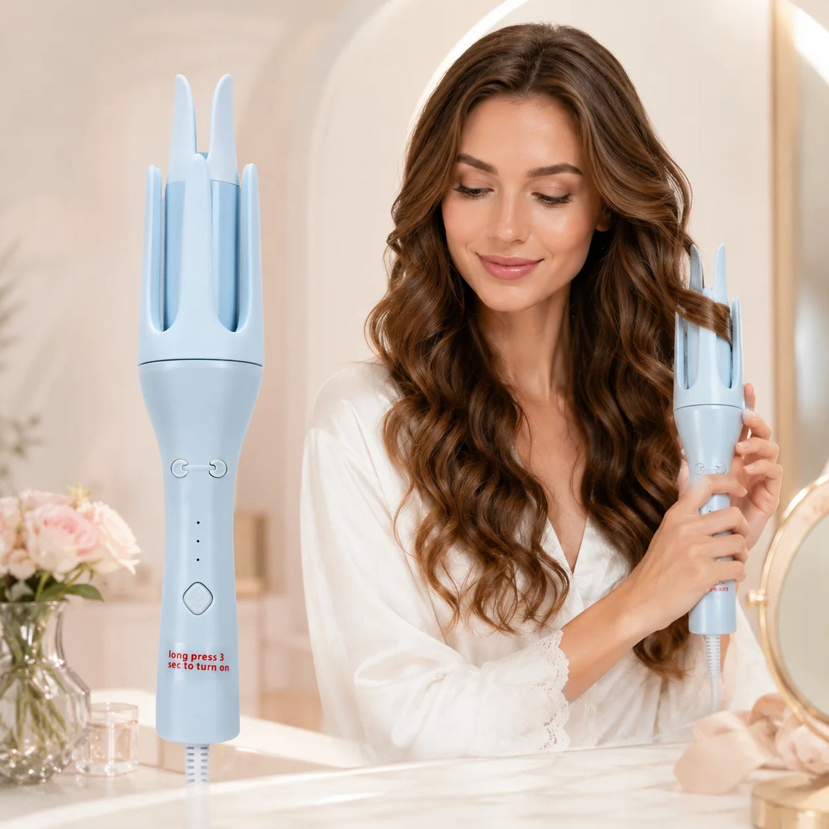 Automatic Hair Curler, One Touch Fast Heating Curling Iron with Adjustable Temperature, Portable Travel Hair Styling Tool, Gift