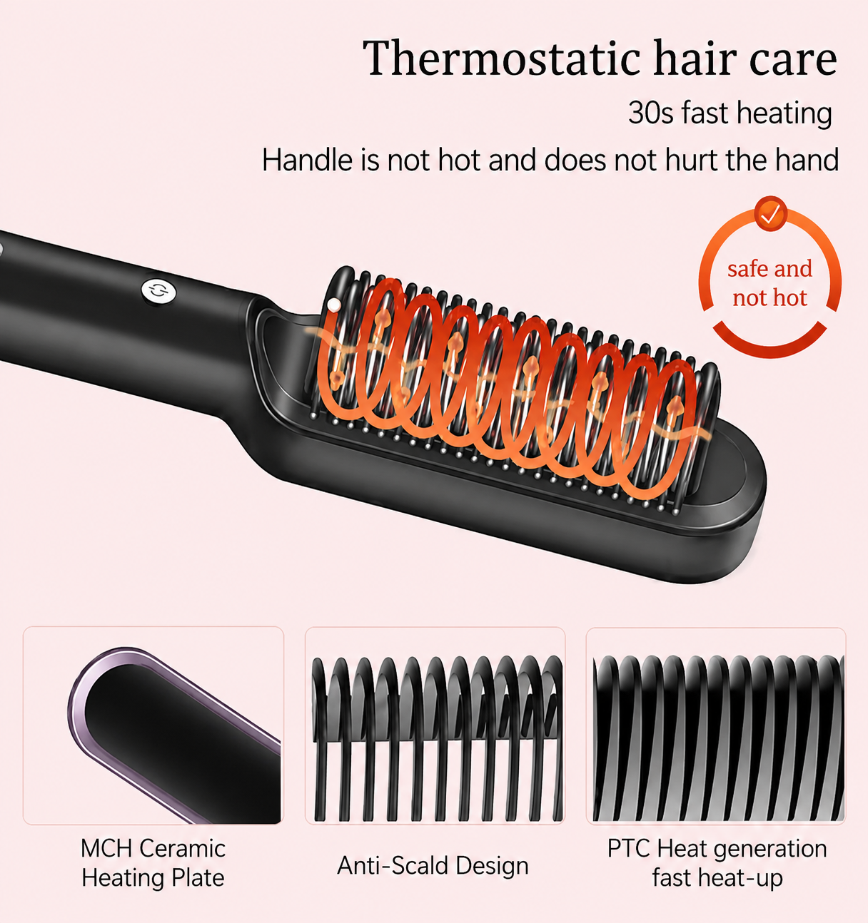 Hair Straightener Ceramic Hot Comb 2 in 1 Electric Straighten Hair Brush Negative Ion Fast Heating Styling Tool ﻿