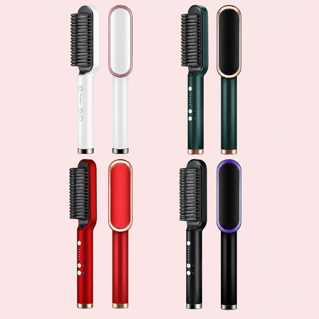 Hair Straightener Ceramic Hot Comb 2 in 1 Electric Straighten Hair Brush Negative Ion Fast Heating Styling Tool ﻿