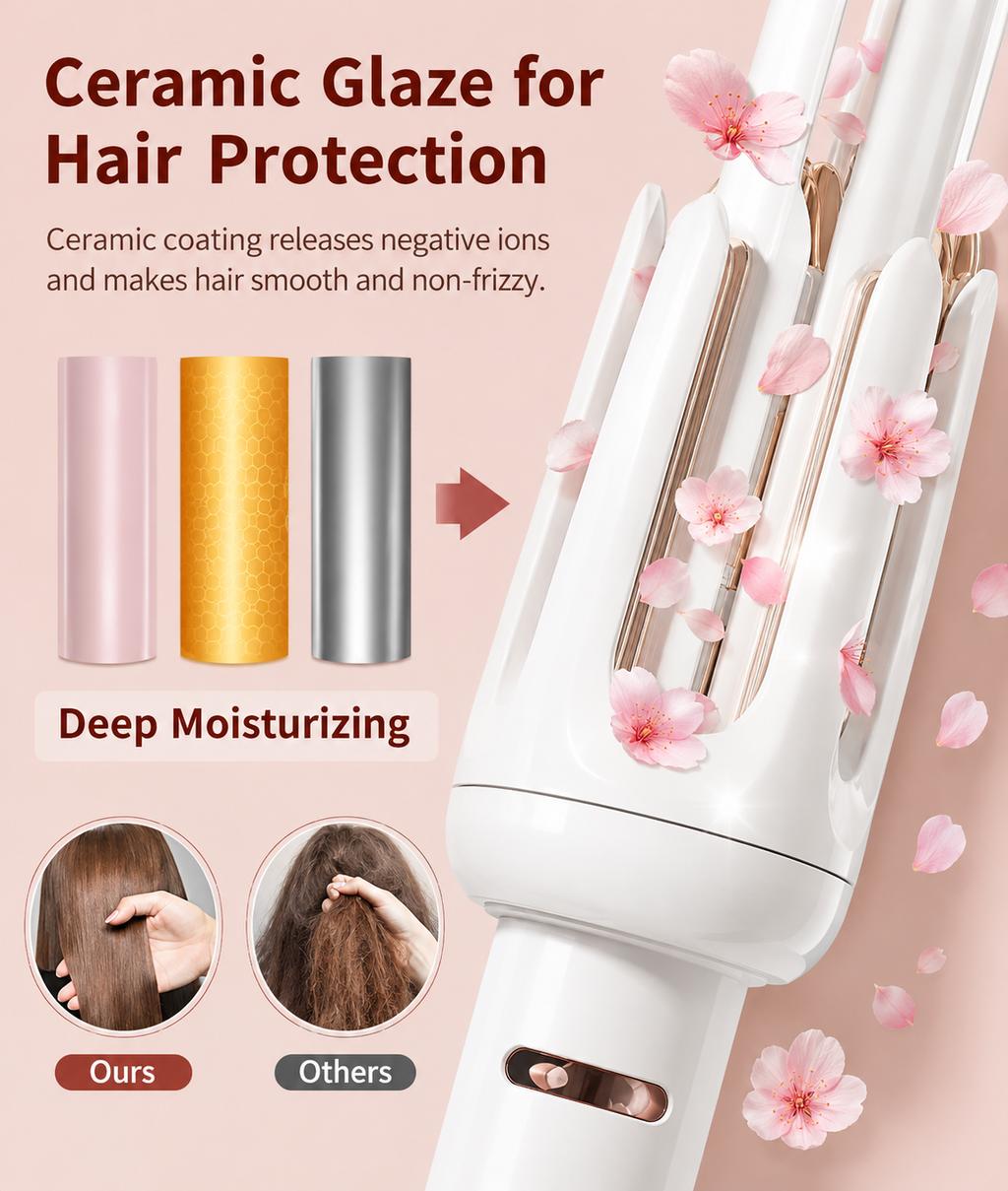 Auto Hair Curler, Automatic Curling Iron with 4 Temperature & 3 Timer, Automatic Shut-Off, Anti-Scald, Anti-Tangle Rotating Curling Wand for Hair Styling, White