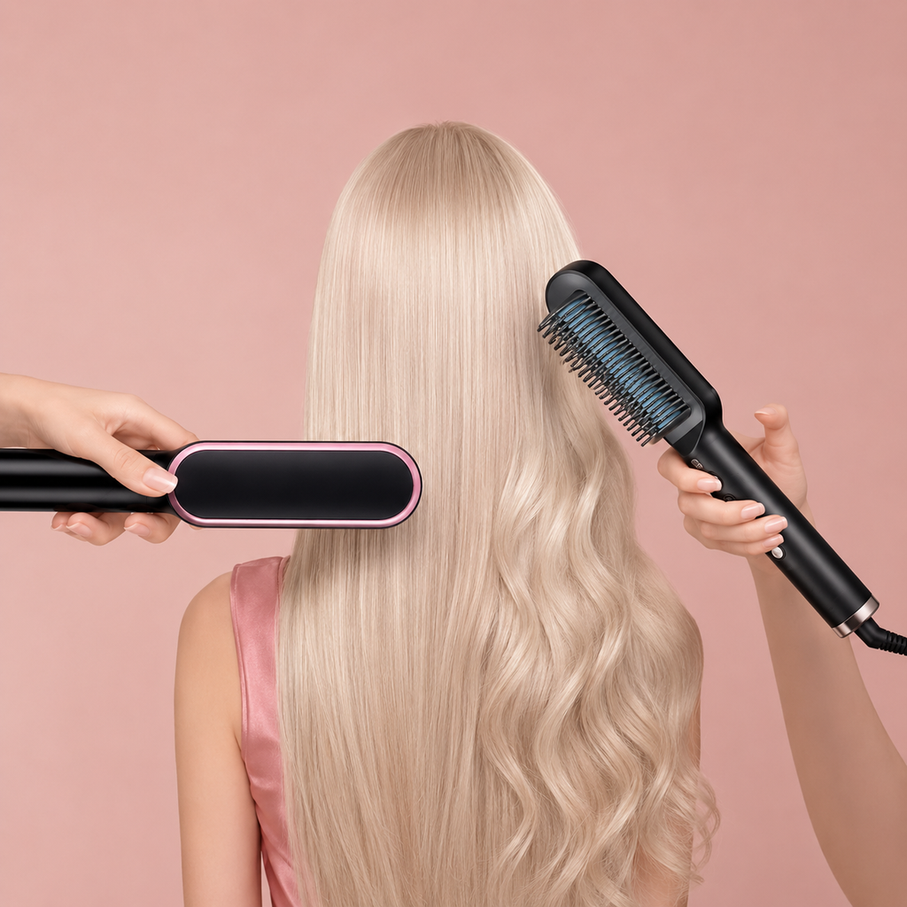 Hair Straightener Ceramic Hot Comb 2 in 1 Electric Straighten Hair Brush Negative Ion Fast Heating Styling Tool ﻿