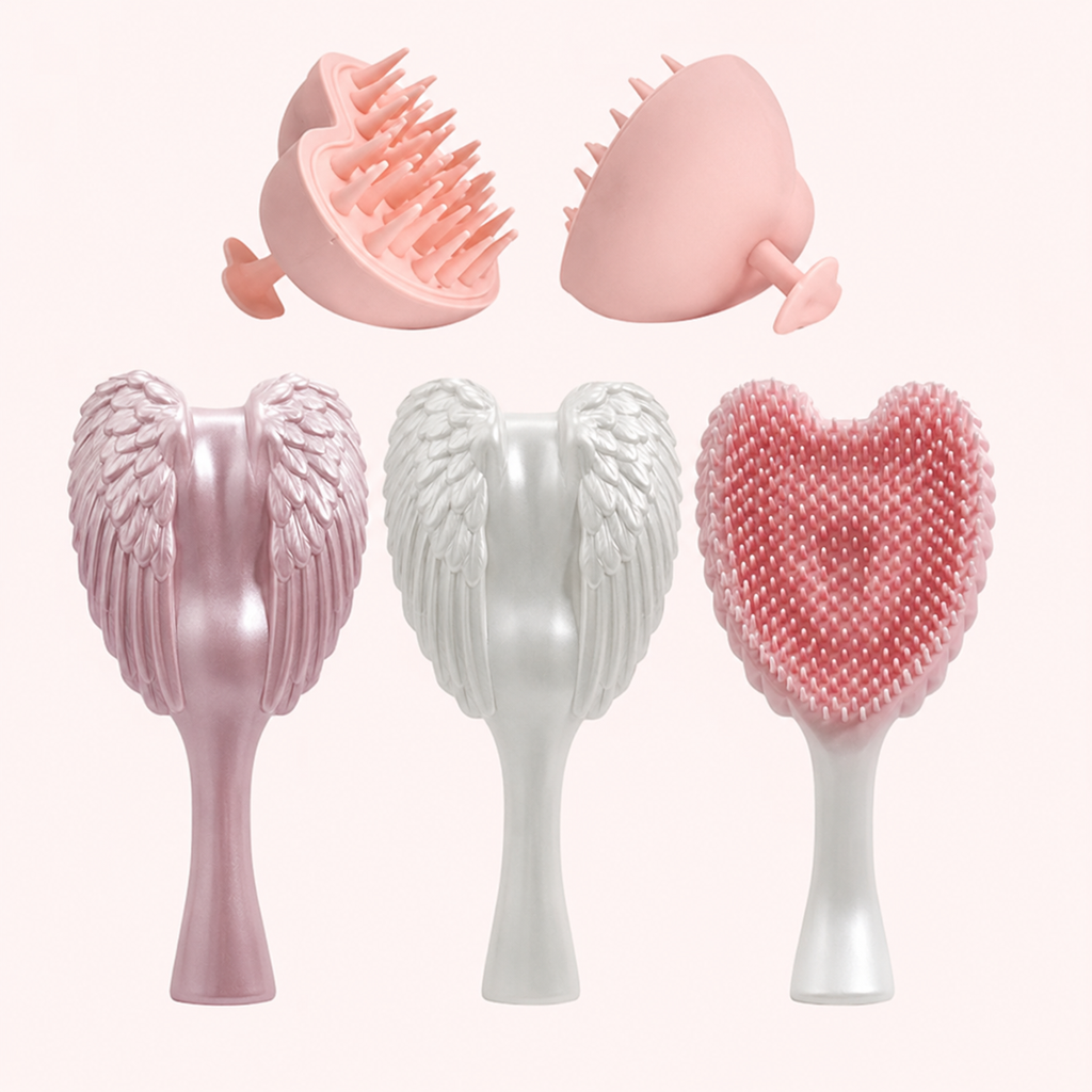Mini Angel Detangling Hair Brush Silicone Shampoo Brush Head Scalp Massage Combs for Woman
